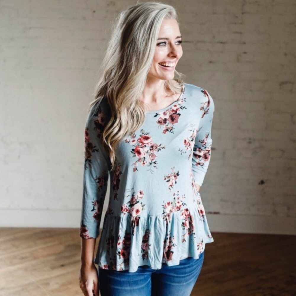 New Ashley LeMieux teal floral peplum